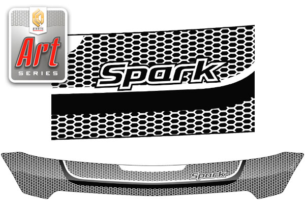 Дефлектор капота Серия Art белая Chevrolet Spark  2010–н.в.